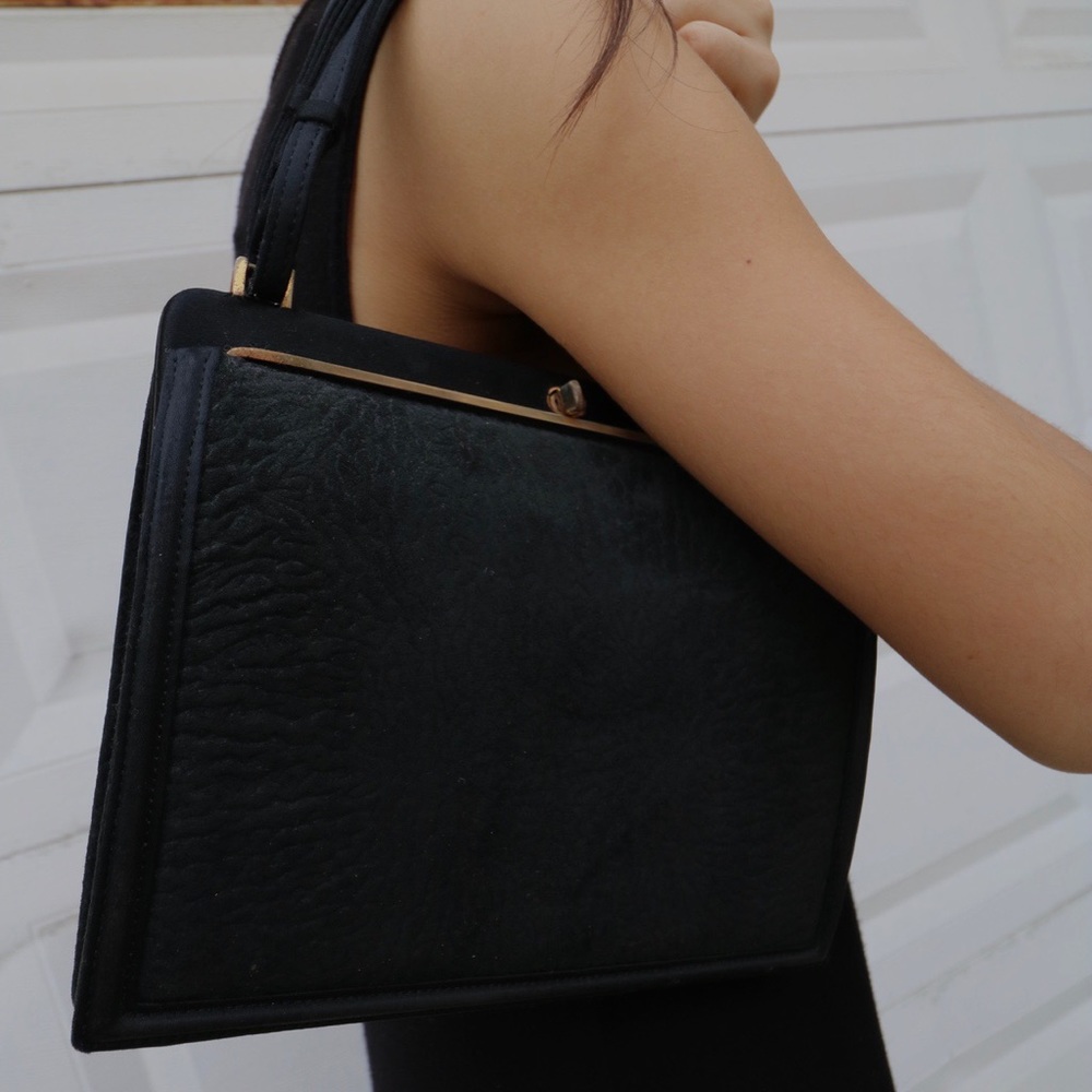 Vintage Loewe black leather square clutch bag